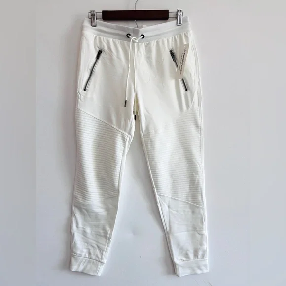 The Sweatshirt Project White Moto Joggers | Quilted Panels NWT M Zip Pockets - Picture 3 of 6